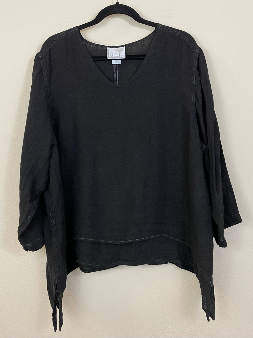 LA FIXSUN 100% Linen Lagenlook Double Layer Asymmetrical Top Tunic Size XL